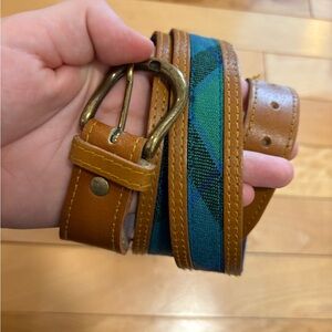 Flower Scotland Belt Leather & Wool Tartan Blue Green Made in UK size 36